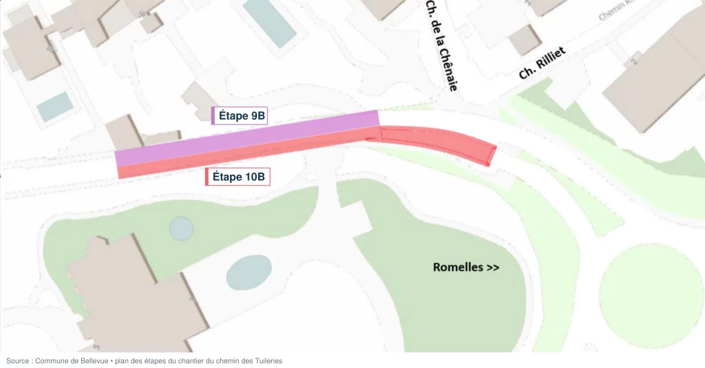 Plan des étapes 9B et 10B du chantier du chemin des Tuileries, à Bellevue