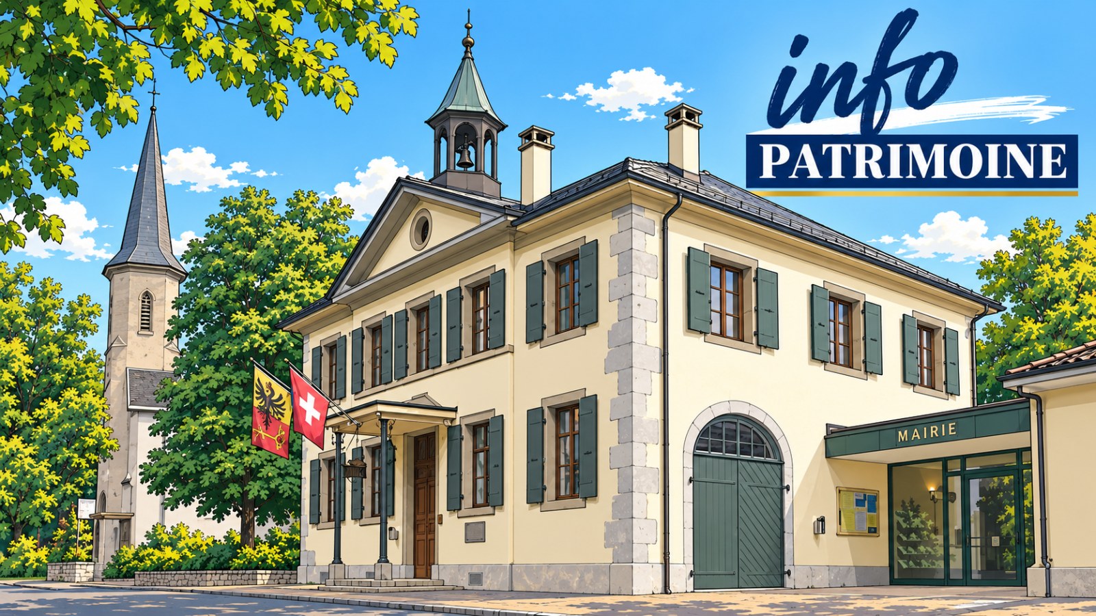 Illustration d une mairie genevoise, titre Info patrimoine