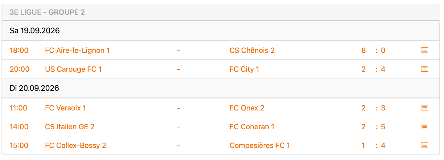 Résultats de la 4e journée du groupe 2 de 3e ligue genevoise, 19 et 20 septembre 2026