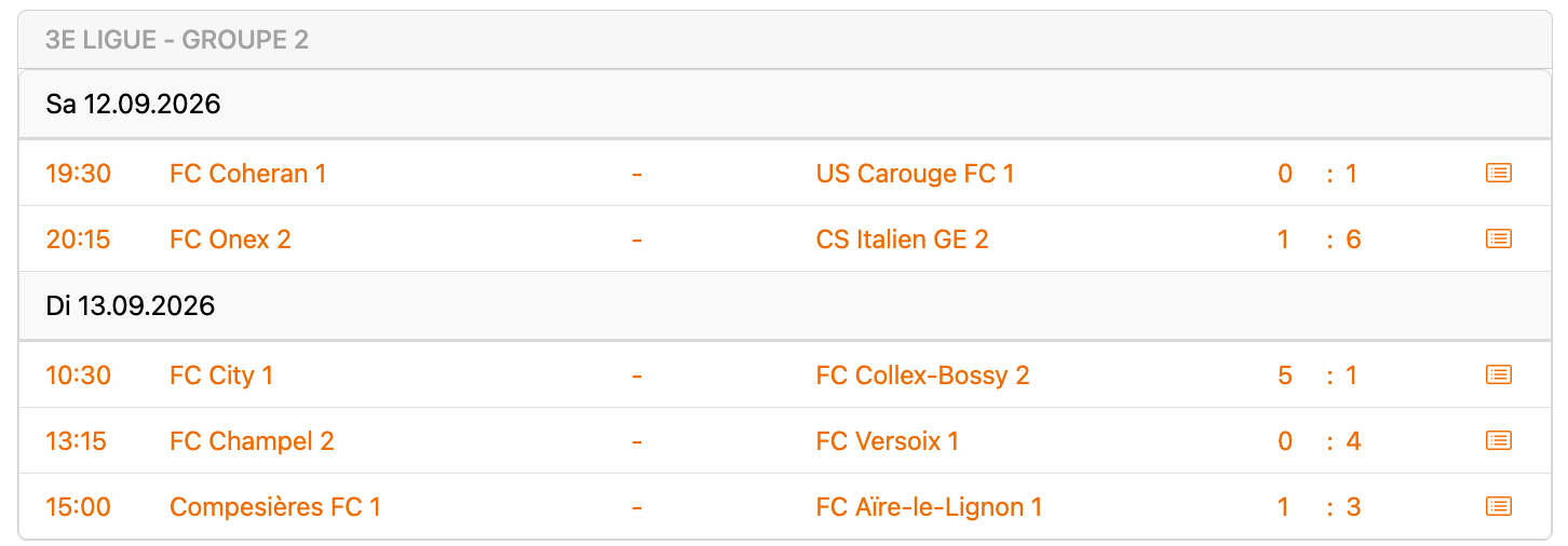 Résultats des matchs du groupe 2 de 3e ligue des 12 et 13 septembre 2026