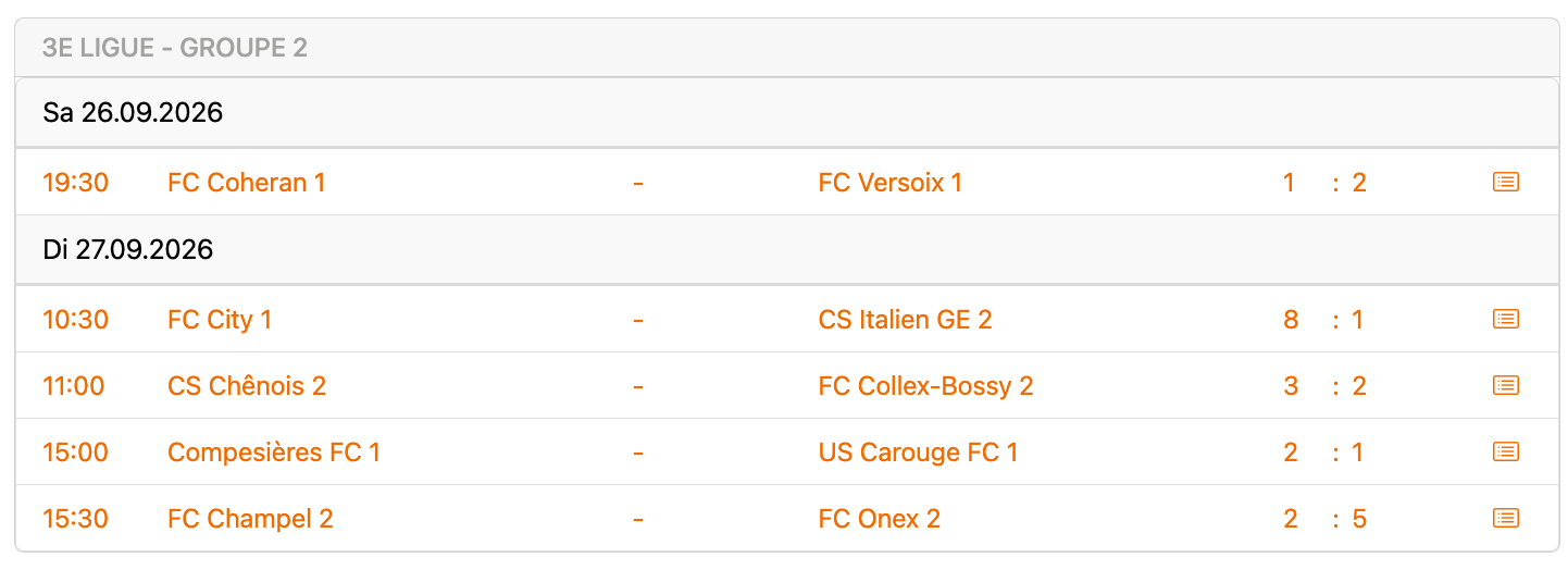 Résultats de la 5e journée du groupe 2 de 3e ligue, 26 et 27 septembre 2026