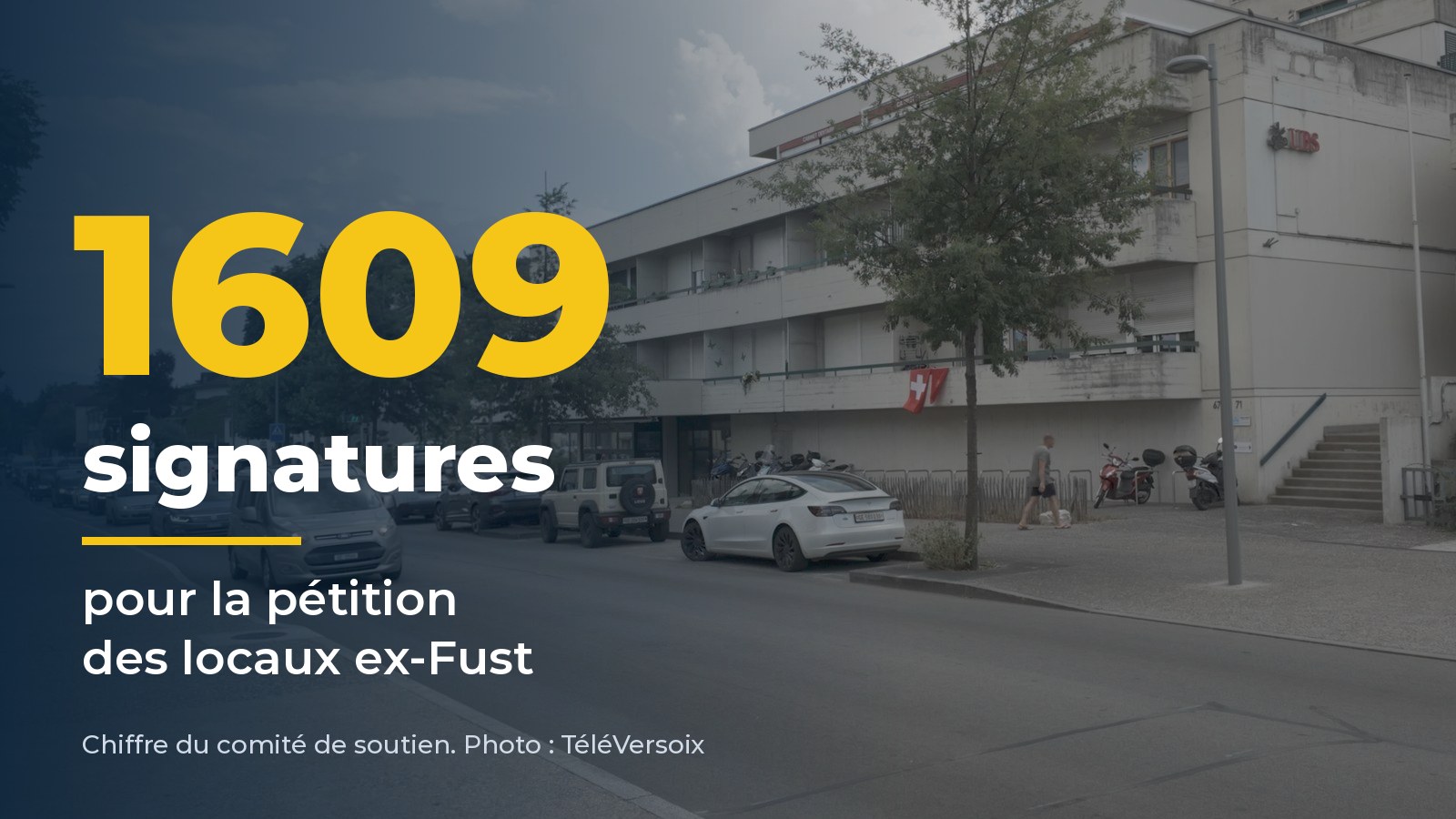 1609 signatures pour la pétition des locaux ex-Fust, sur une photo de la route de Suisse à Versoix